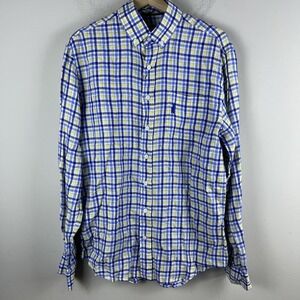 Johnnie-O Men's Medium‎ Blue & Yellow Plaid Long Sleeve